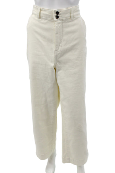 Everlane Women Cropped White Organic Cotton Button Front Pants Size 12
