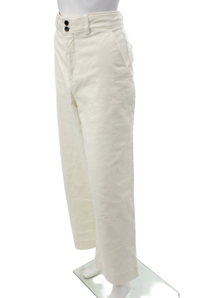 Everlane Women Cropped White Organic Cotton Button Front Pants Size 12