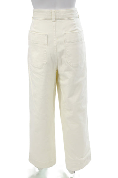 Everlane Women Cropped White Organic Cotton Button Front Pants Size 12
