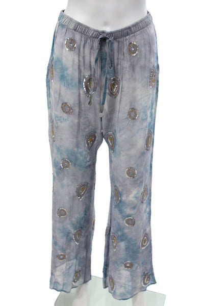 Zara Womens Bohemian Paisley Gray Viscose Drawstring Pants Size L
