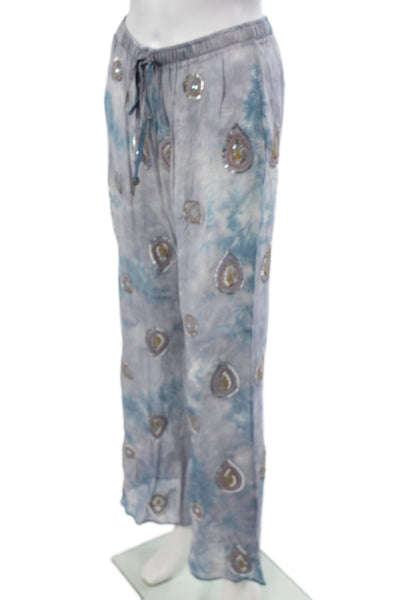 Zara Womens Bohemian Paisley Gray Viscose Drawstring Pants Size L
