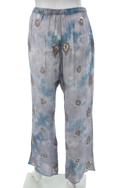 Zara Womens Bohemian Paisley Gray Viscose Drawstring Pants Size L