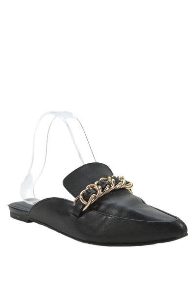 Steve Madden Womens Leather Chain Detail Slide On Mules Black Size 7.5M