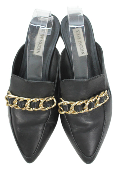 Steve Madden Womens Leather Chain Detail Slide On Mules Black Size 7.5M