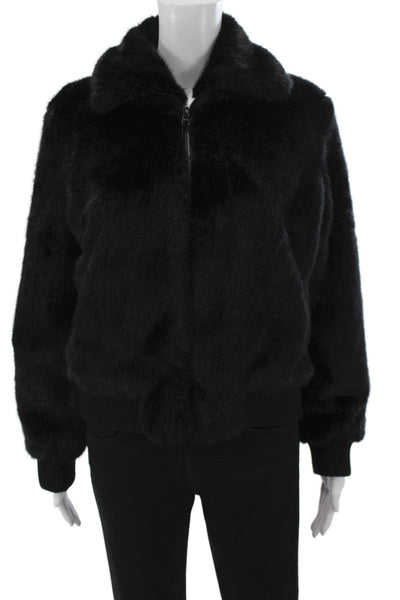 Vigoss Women Bomber Jacket Black Collared Zip Long Sleeve Polyester Size S