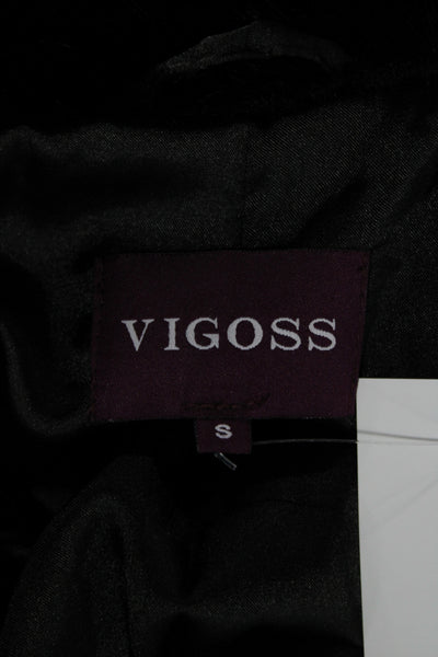 Vigoss Women Bomber Jacket Black Collared Zip Long Sleeve Polyester Size S