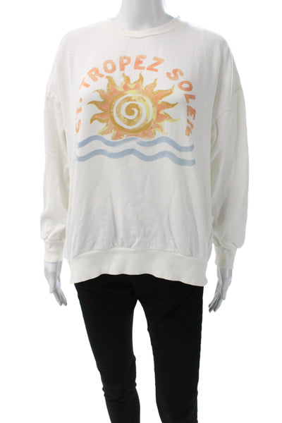 Z Supply Women Pullover Sweatshirt White Cotton Graphic Crew Neck Size XS