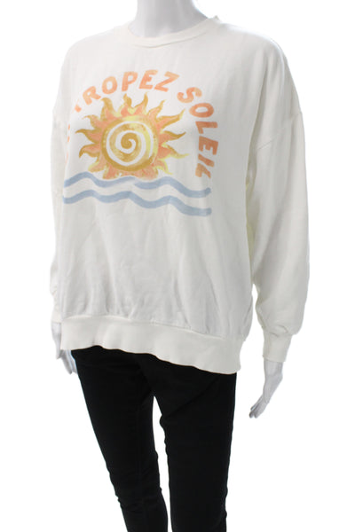 Z Supply Women Pullover Sweatshirt White Cotton Graphic Crew Neck Size XS