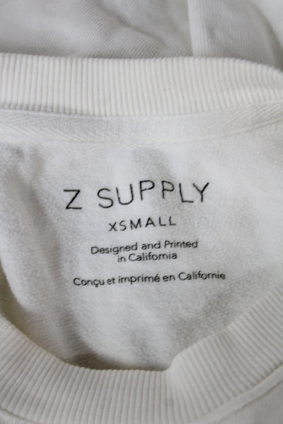 Z Supply Women Pullover Sweatshirt White Cotton Graphic Crew Neck Size XS