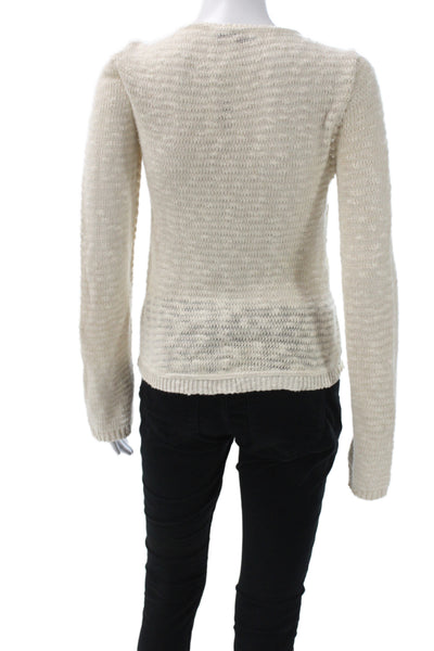 Zara Women Cardigan Beige Floral Lace Knit Crew Neck Long Sleeve Button Size S