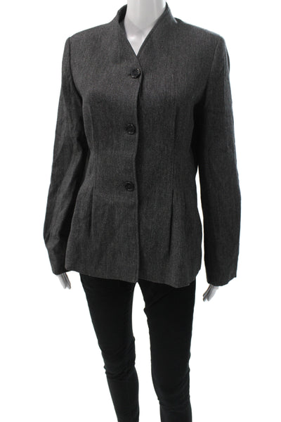 Zara Women Wool Polyester Blazer Dark Gray High Neck Button Long Sleeve Size S