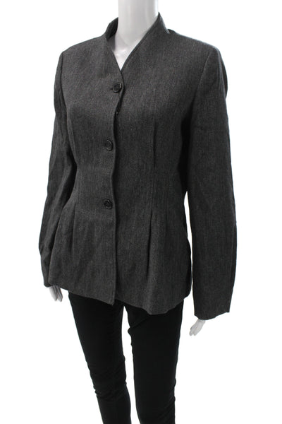 Zara Women Wool Polyester Blazer Dark Gray High Neck Button Long Sleeve Size S