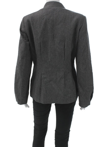 Zara Women Wool Polyester Blazer Dark Gray High Neck Button Long Sleeve Size S