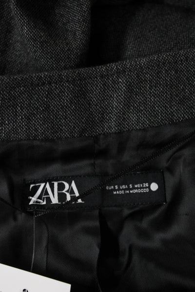 Zara Women Wool Polyester Blazer Dark Gray High Neck Button Long Sleeve Size S