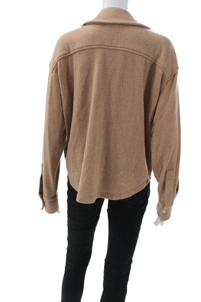 Donni Women Basic Button-Up Fleece Polyester Collared Long Sleeve Brown Size S