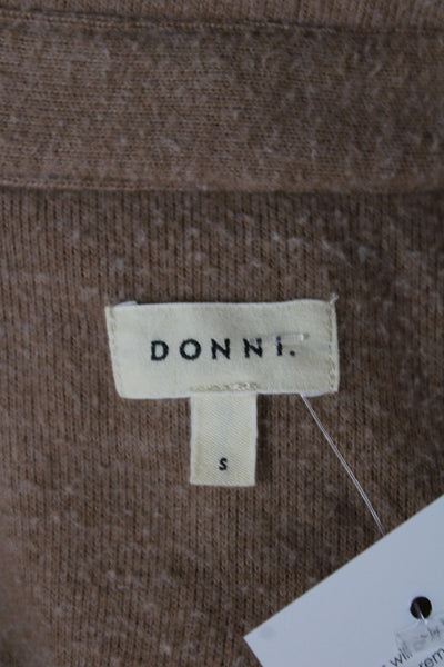 Donni Women Basic Button-Up Fleece Polyester Collared Long Sleeve Brown Size S