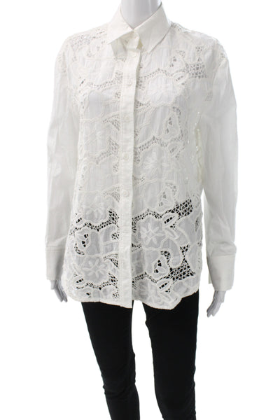 Zara Women Floral Collared Cotton Button Up Blouse Long Sleeve Bohemian Size XS
