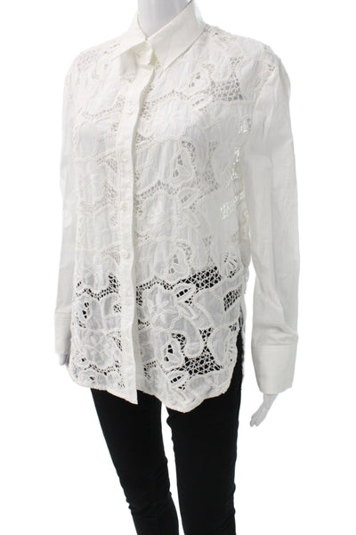 Zara Women Floral Collared Cotton Button Up Blouse Long Sleeve Bohemian Size XS