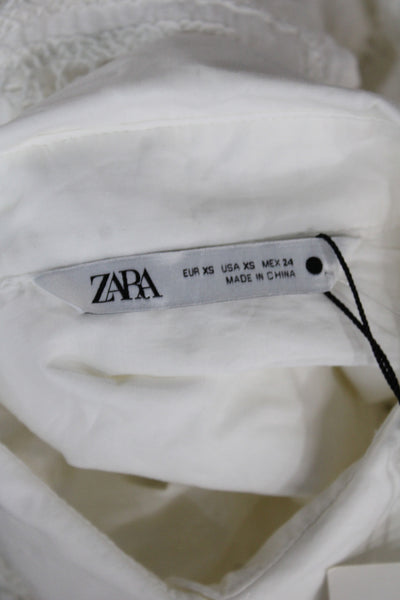 Zara Women Floral Collared Cotton Button Up Blouse Long Sleeve Bohemian Size XS