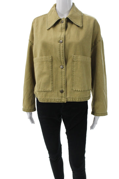 Zara Womens Military Jacket Cotton Tan Snap Front Long Sleeve Size XS
