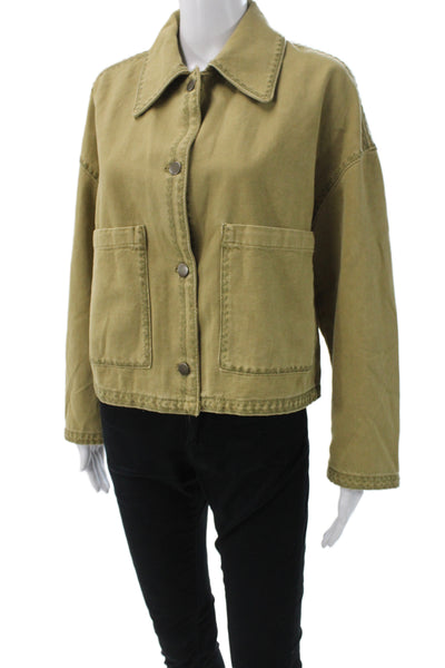 Zara Womens Military Jacket Cotton Tan Snap Front Long Sleeve Size XS