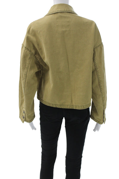 Zara Womens Military Jacket Cotton Tan Snap Front Long Sleeve Size XS