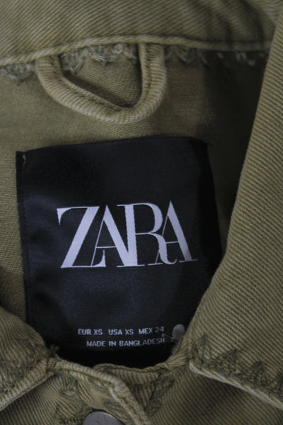 Zara Womens Military Jacket Cotton Tan Snap Front Long Sleeve Size XS