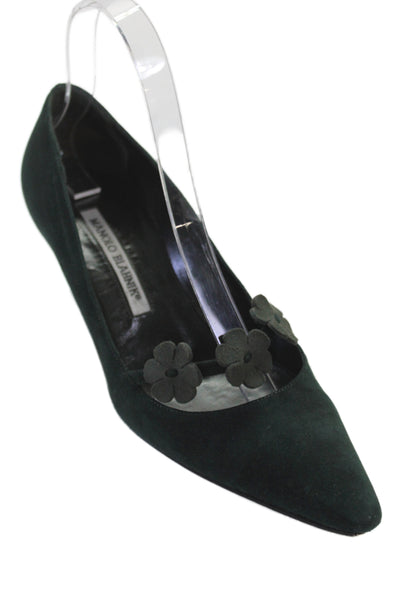Manolo Blahnik Womens Suede closed Toed flowers  Heels Green Size 6
