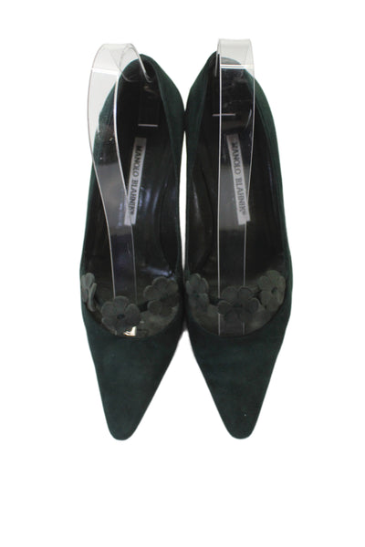 Manolo Blahnik Womens Suede closed Toed flowers  Heels Green Size 6