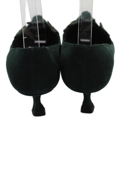 Manolo Blahnik Womens Suede closed Toed flowers  Heels Green Size 6