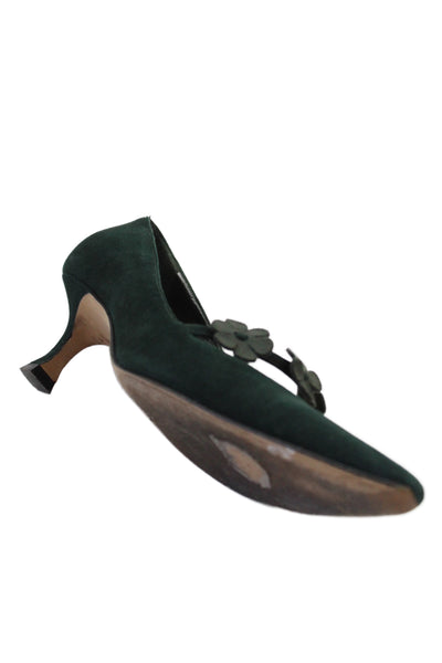 Manolo Blahnik Womens Suede closed Toed flowers  Heels Green Size 6