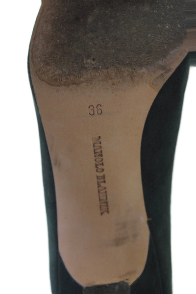 Manolo Blahnik Womens Suede closed Toed flowers  Heels Green Size 6