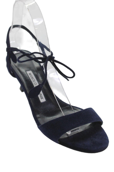 Manolo Blahnik Womens Suede Strappy Open Toed Heels Dark Blue Size 5.5