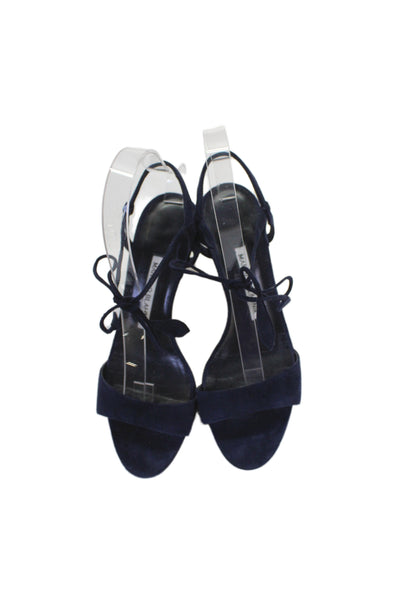 Manolo Blahnik Womens Suede Strappy Open Toed Heels Dark Blue Size 5.5