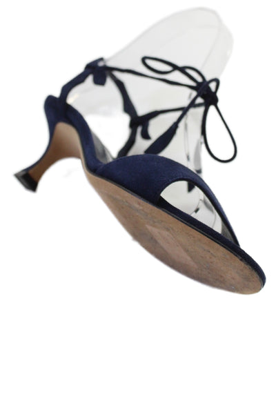 Manolo Blahnik Womens Suede Strappy Open Toed Heels Dark Blue Size 5.5