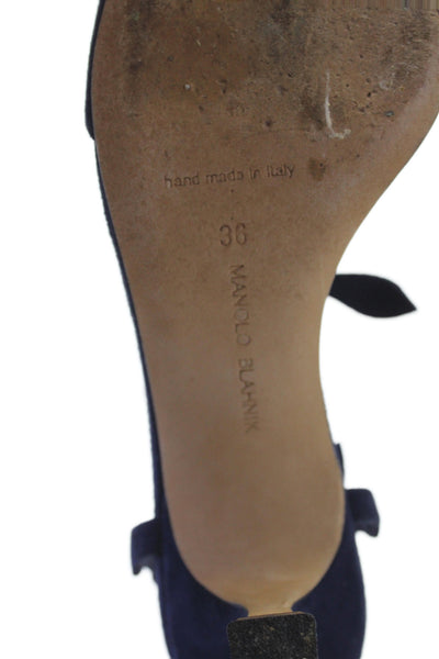 Manolo Blahnik Womens Suede Strappy Open Toed Heels Dark Blue Size 5.5