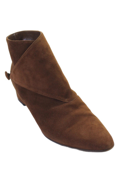 Manolo Blahnik Womens Suede Flap  Ankle Boot Brown Size 7