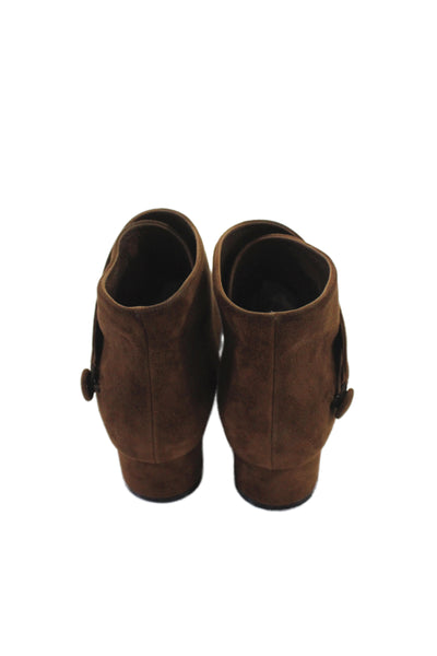 Manolo Blahnik Womens Suede Flap  Ankle Boot Brown Size 7