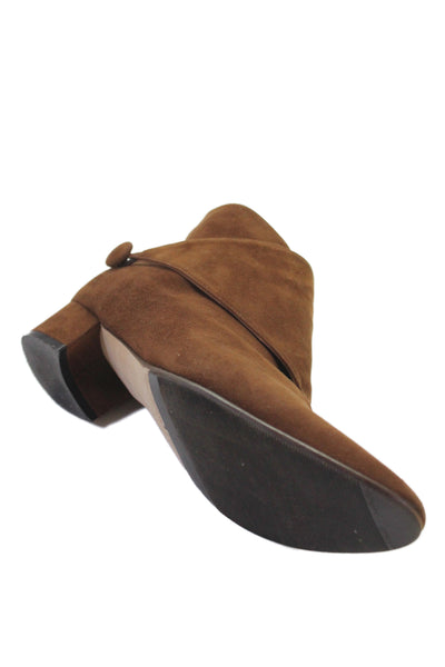 Manolo Blahnik Womens Suede Flap  Ankle Boot Brown Size 7