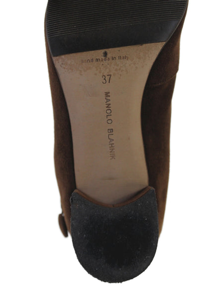 Manolo Blahnik Womens Suede Flap  Ankle Boot Brown Size 7