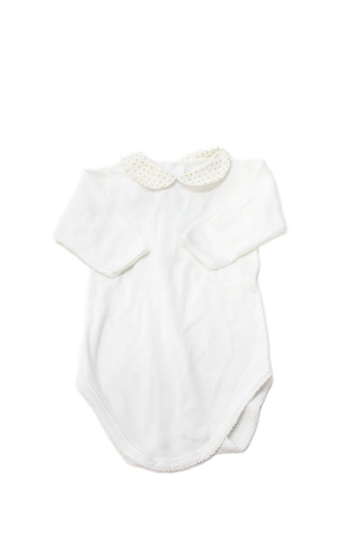 Bonpoint Girls Cotton Collar Long Sleeve One Piece White Size 3M