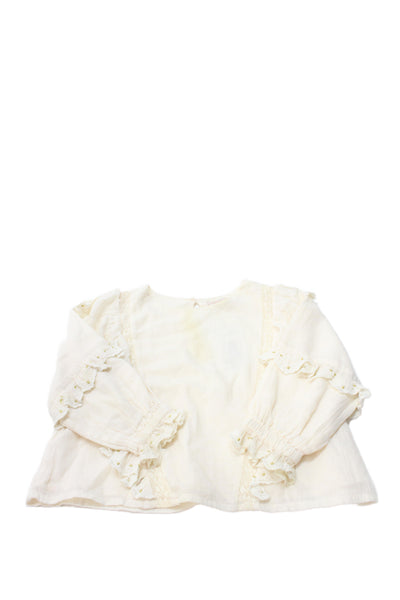 Louise Misha Girls Cotton Crew Neck Long Sleeve Blouse Top Beige Size 3