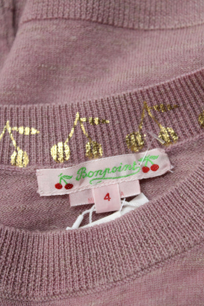 Bonpoint Girls Wool Knit Crew Neck Long Sleeve Sweater Top Mauve Size 4Y