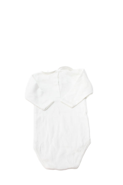 Bonpoint Girls Embroidered Collar Long Sleeve Cotton One Piece White Sz 6M