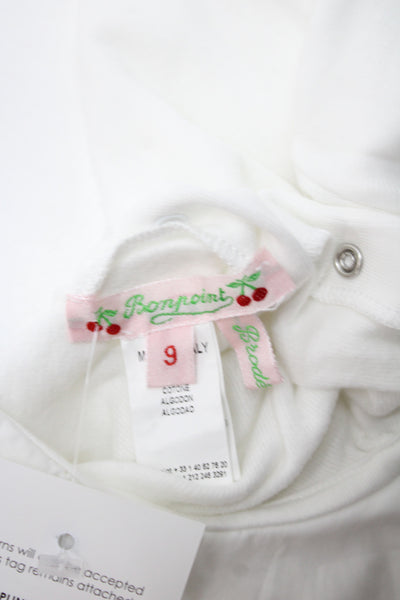 Bonpoint Girls Embroidered Collar Long Sleeve Cotton One Piece White Sz 6M