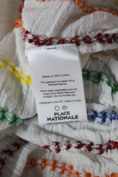 Place Nationale Women Cropped Striped V-Neck 3/4 Sleeve Cotton Blouse Size 1