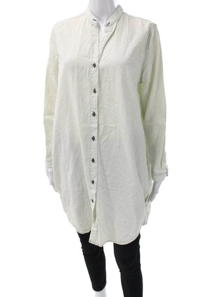 MiH Women Tunic Button-Up Long Sleeve Cotton White Solid Size S