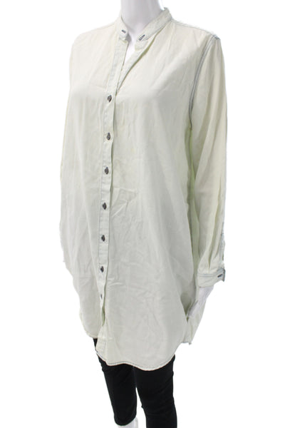 MiH Women Tunic Button-Up Long Sleeve Cotton White Solid Size S