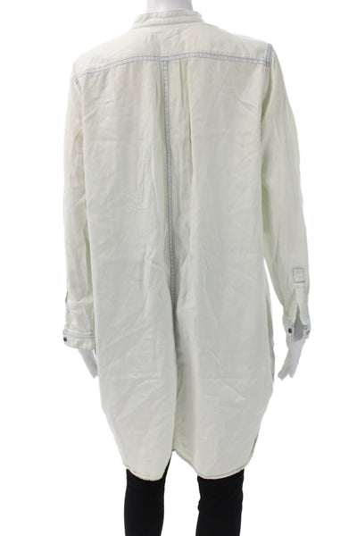 MiH Women Tunic Button-Up Long Sleeve Cotton White Solid Size S