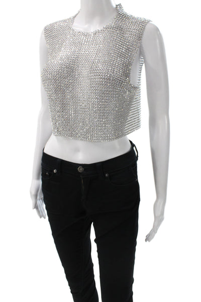 12th Tribe Womens Cropped Tank Top Gray Rhinestone Aluminium Crew Neck Size S
